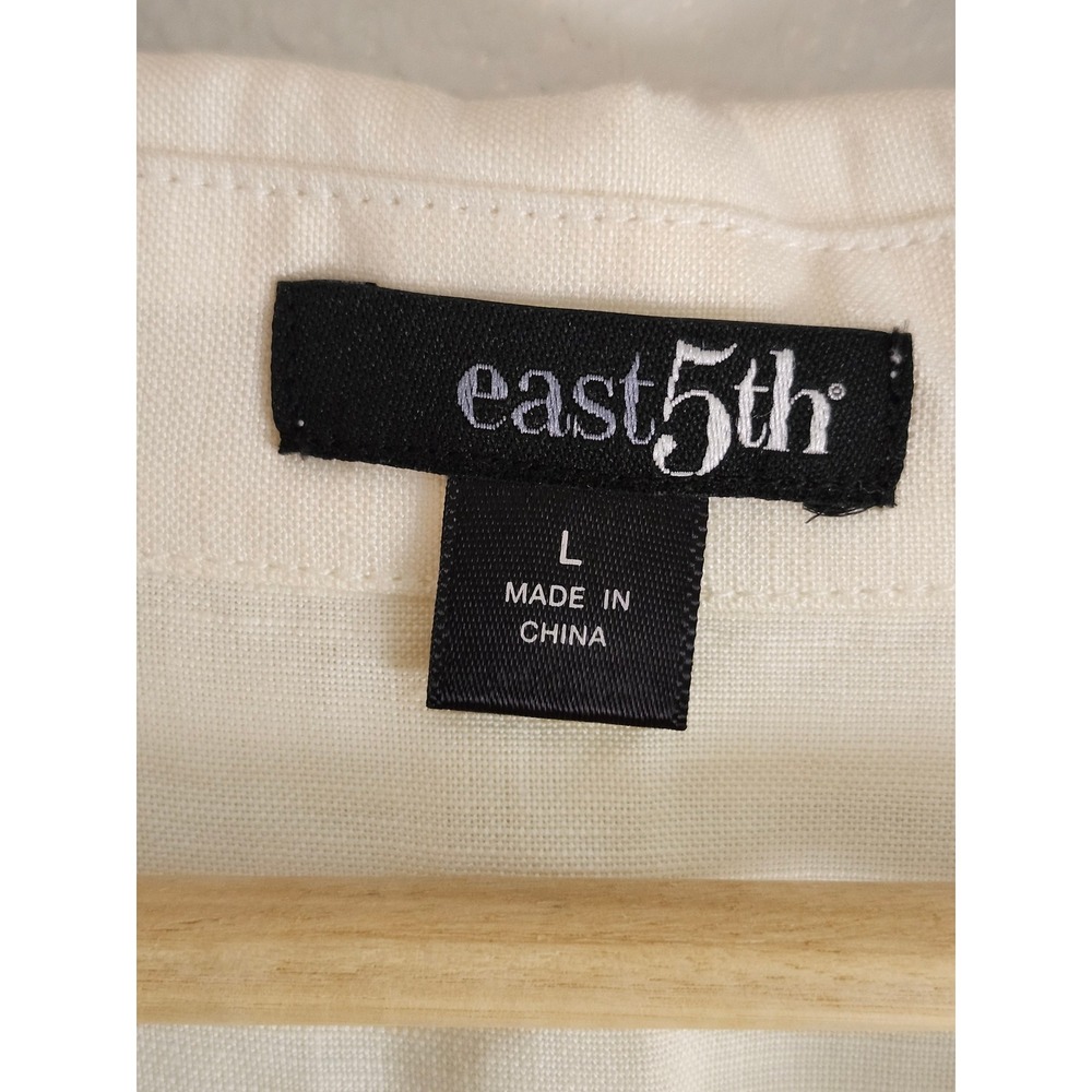 East 5th Ivory Linen Blend Button Front Blouse Large Coastal Grandmother - Picture 7 of 8